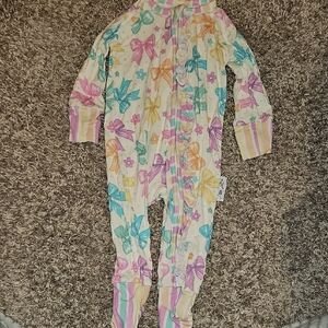 Colorful Bow Print Kids Footie Pajamas